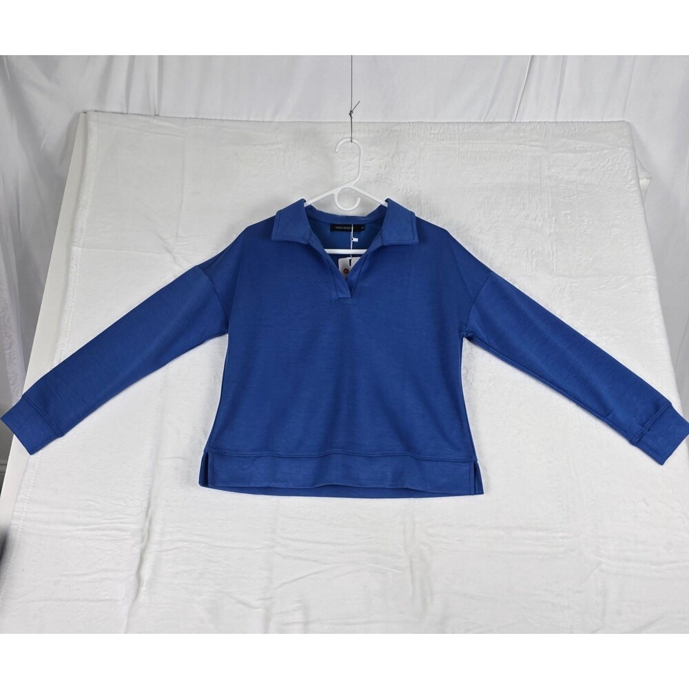 MEROKEETY Polo Sweatshirt Women's Blue Small Casual V-Neck Long Sleeve